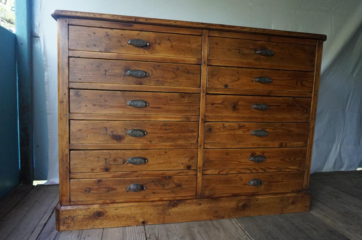 Meuble De Métier En Sapin à 12 Tiroirs-photo-2