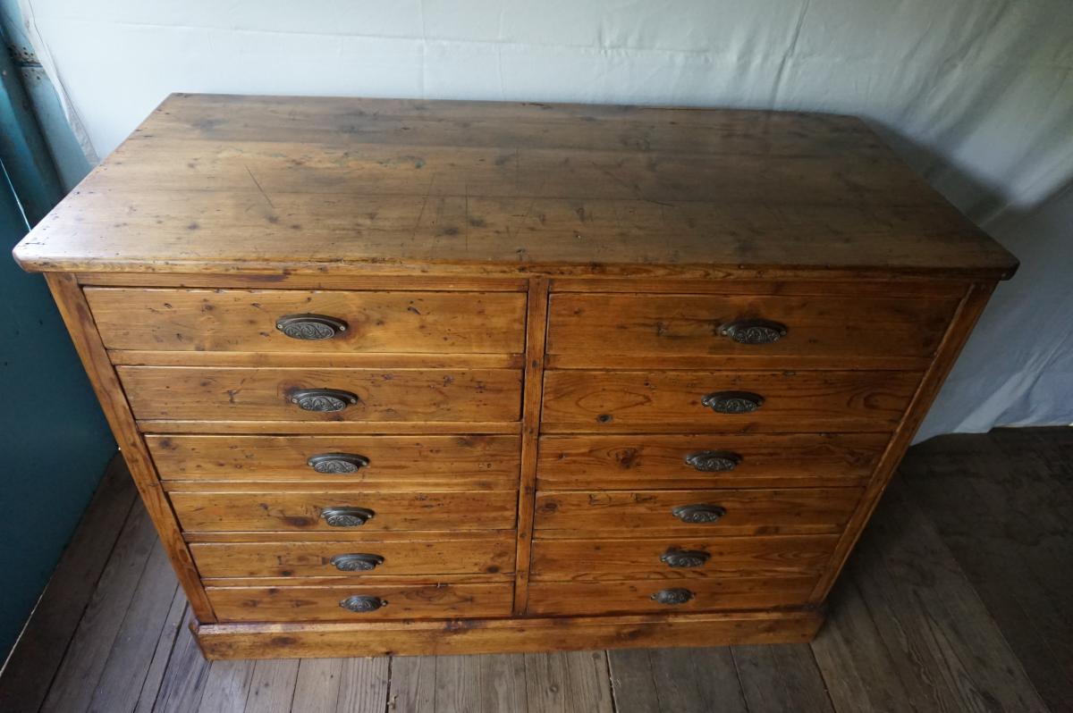Meuble De Métier En Sapin à 12 Tiroirs-photo-4