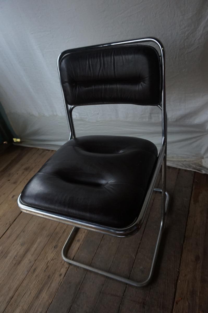 Suite 4 Chairs Chromed Metal And Black Leather-photo-2