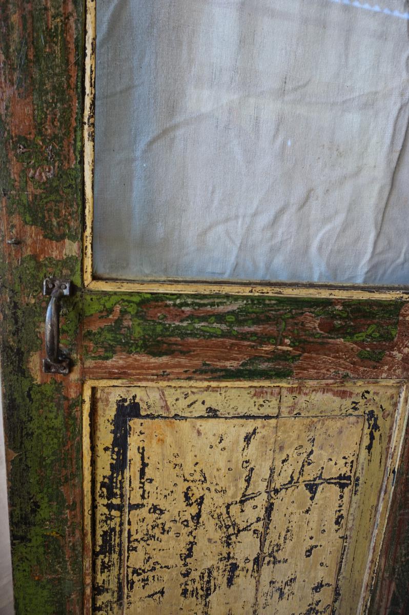 Paire De Portes Vitrées En Teck Polychrome-photo-3