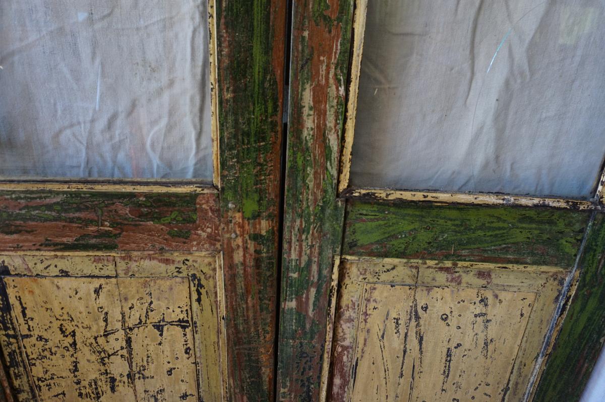 Paire De Portes Vitrées En Teck Polychrome-photo-4