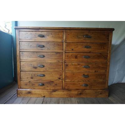 Meuble De Métier En Sapin à 12 Tiroirs