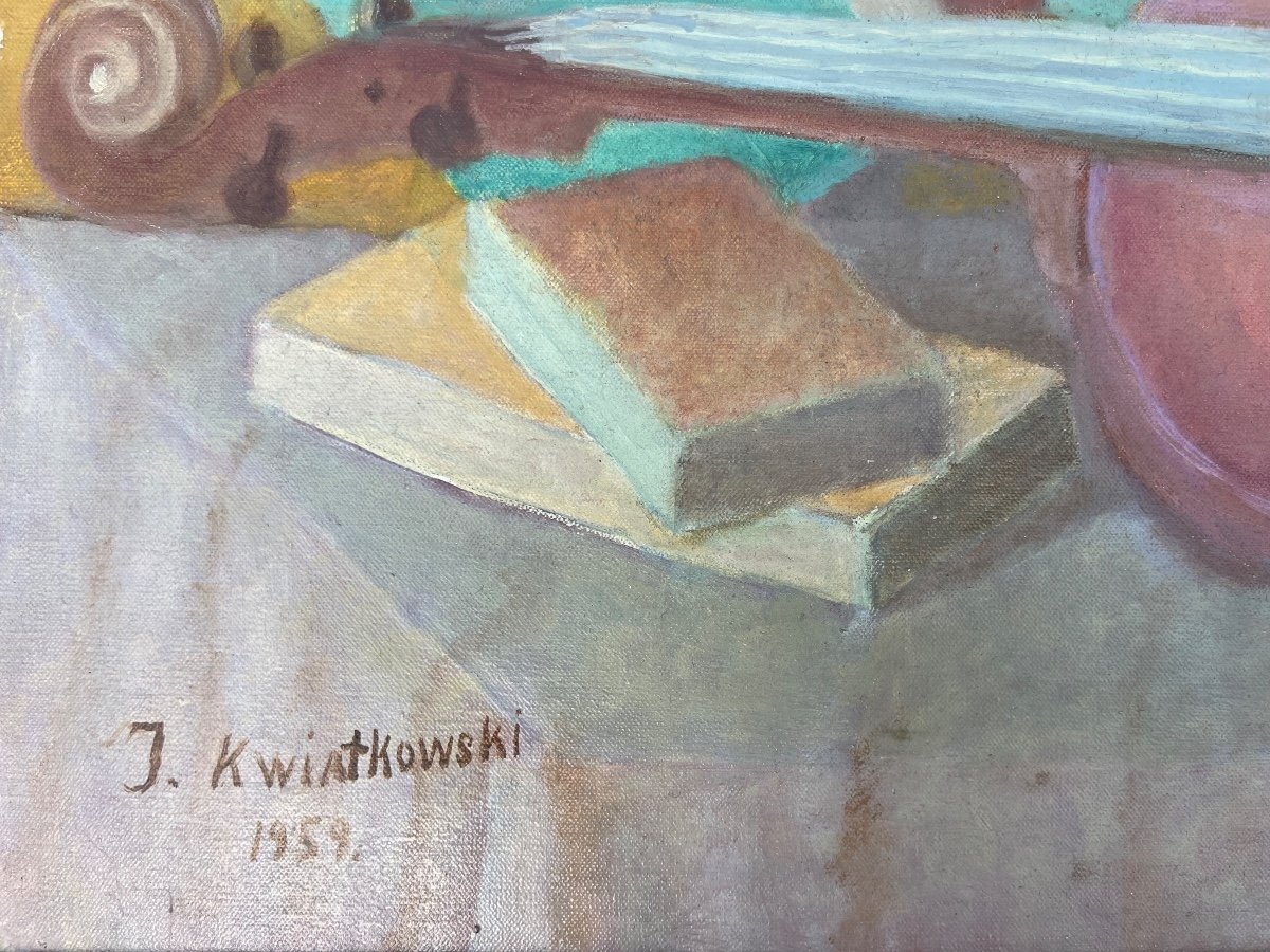 "still Life With Violin" Jan Or Jean Kwiatkowski (1894 - 1971)-photo-2