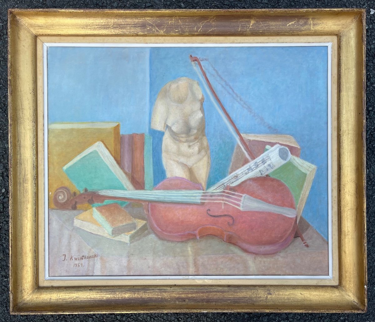 "still Life With Violin" Jan Or Jean Kwiatkowski (1894 - 1971)