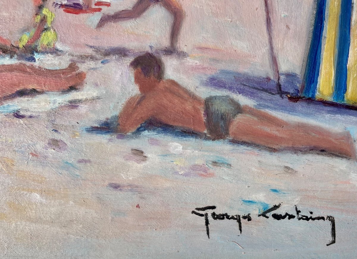 ” Scène De Plage ” Georges Castaing ( 1895 - 1971 )-photo-1