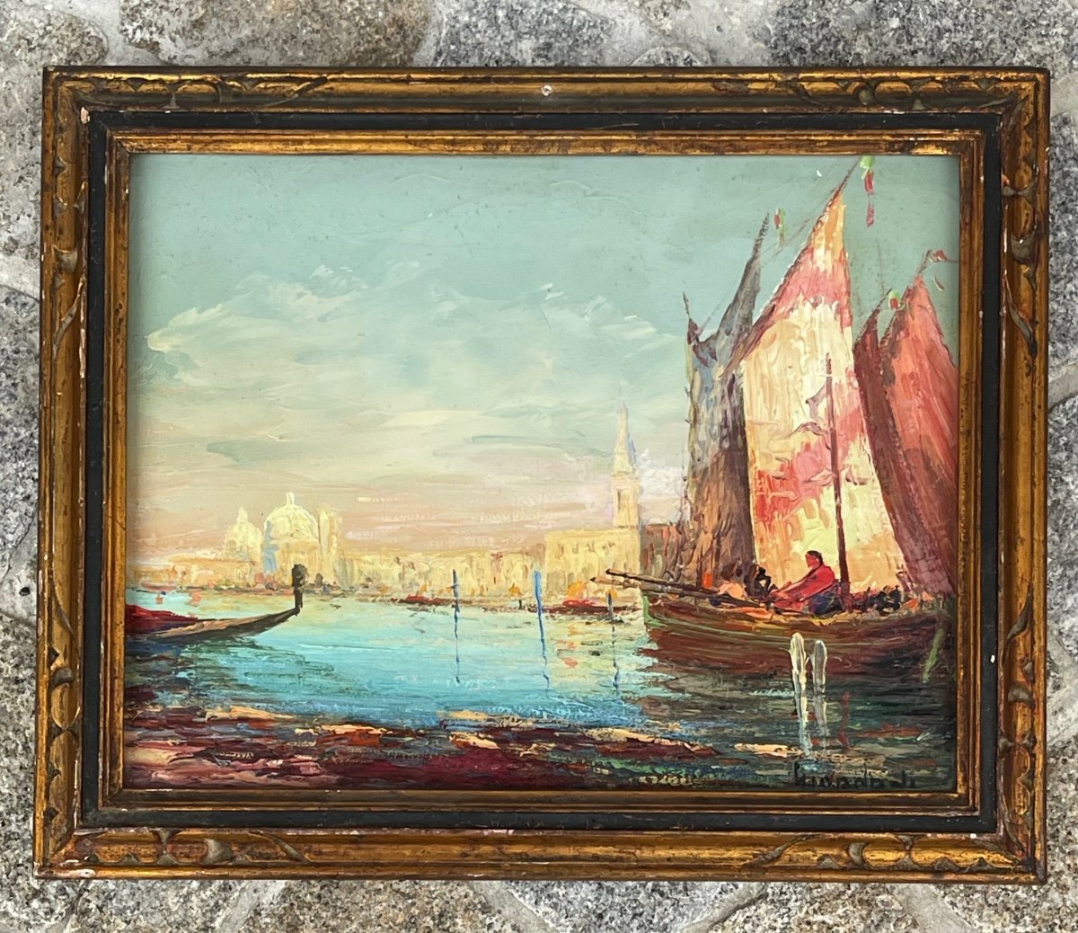 “gondolas And Sailboats In Venice” Giordani Italo (1882 -1956)