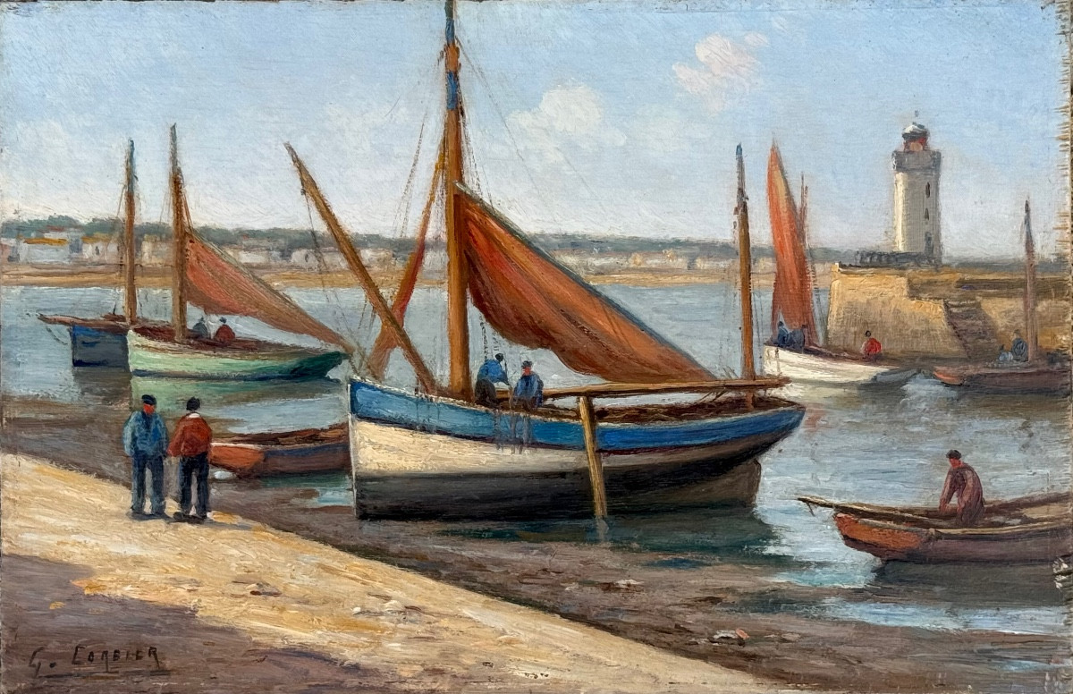 ” Port De Royan , Marée Basse ” Gaston Corbier ( 1869 - 1945 )-photo-2