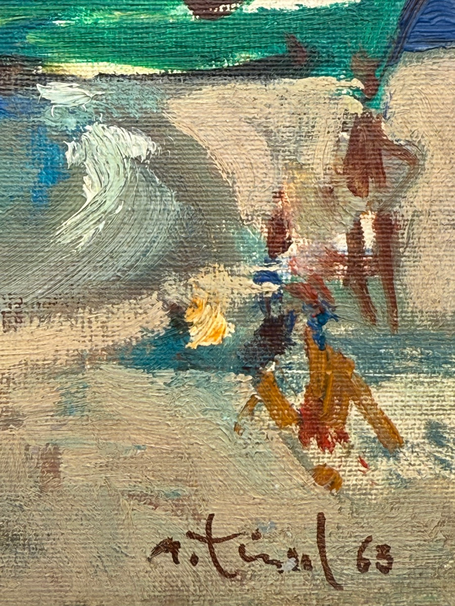 " plage animée ”  Alfred Tinsel ( 1920 - 1989 )-photo-2