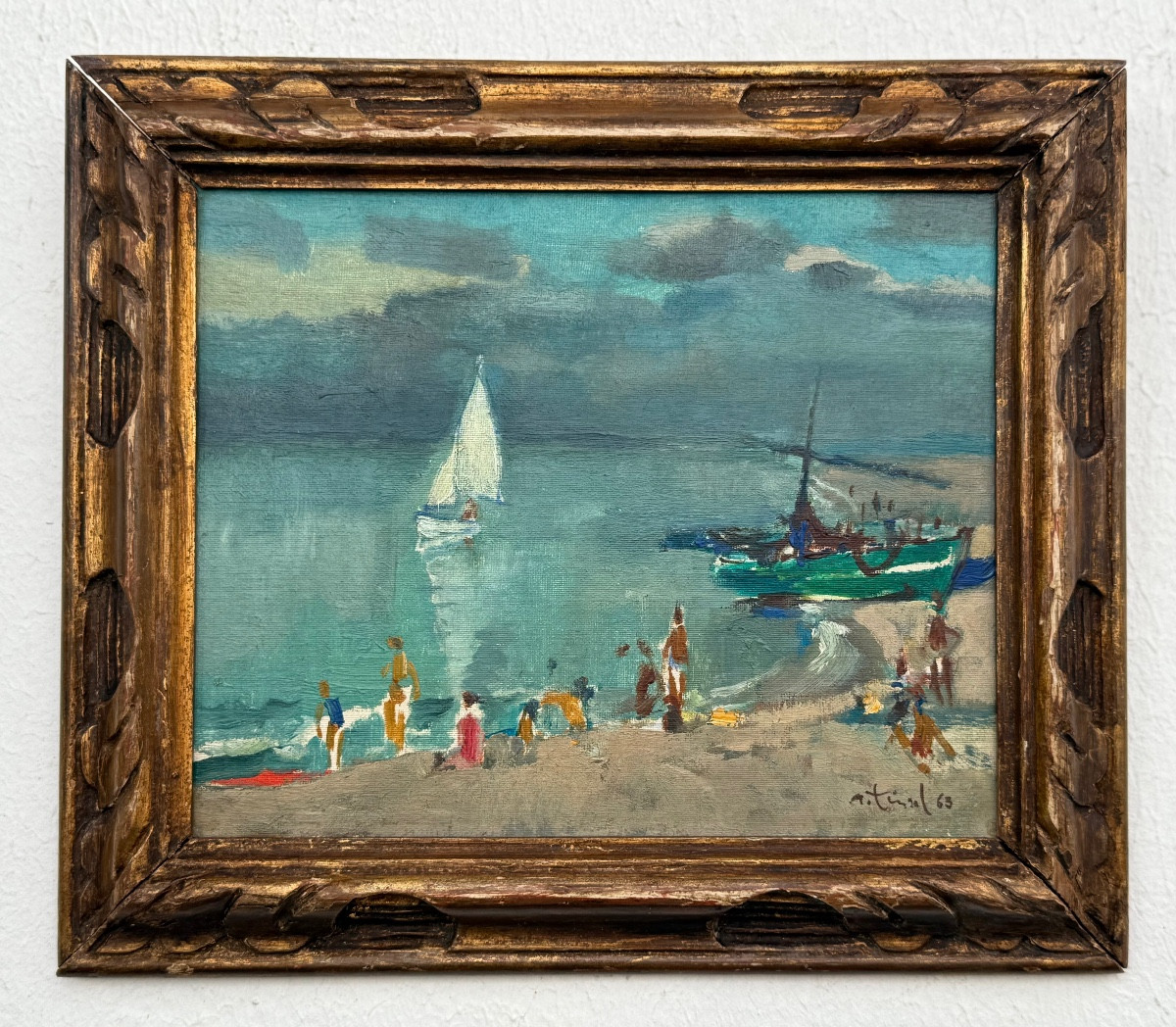 " plage animée ”  Alfred Tinsel ( 1920 - 1989 )