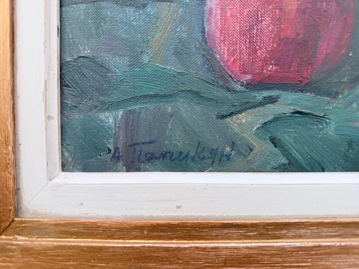 " Nature morte aux pêches et aux Raisins ” Albert Papikian ( 1926 - 1997 )-photo-2