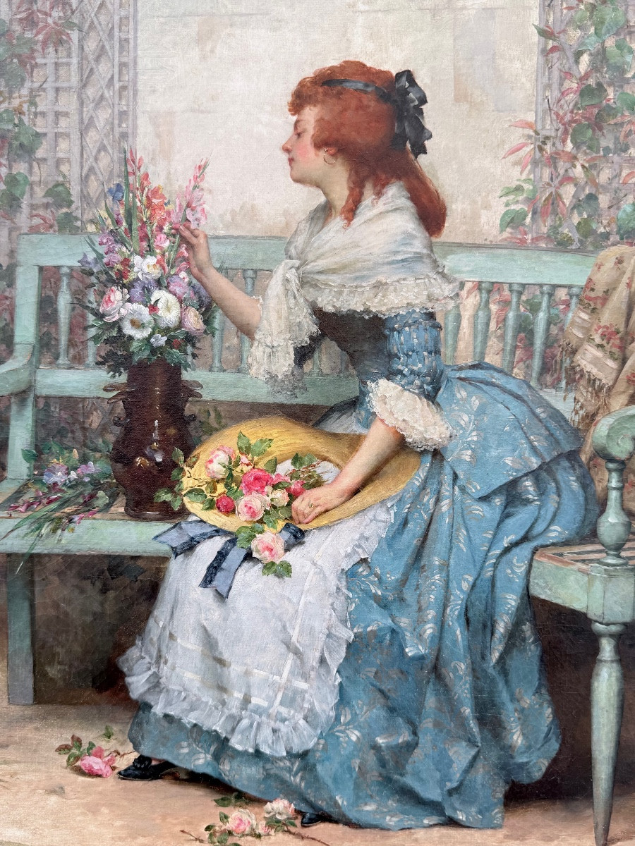 "elegant With A Bouquet" By Pierre Outin (1840-1899)-photo-2