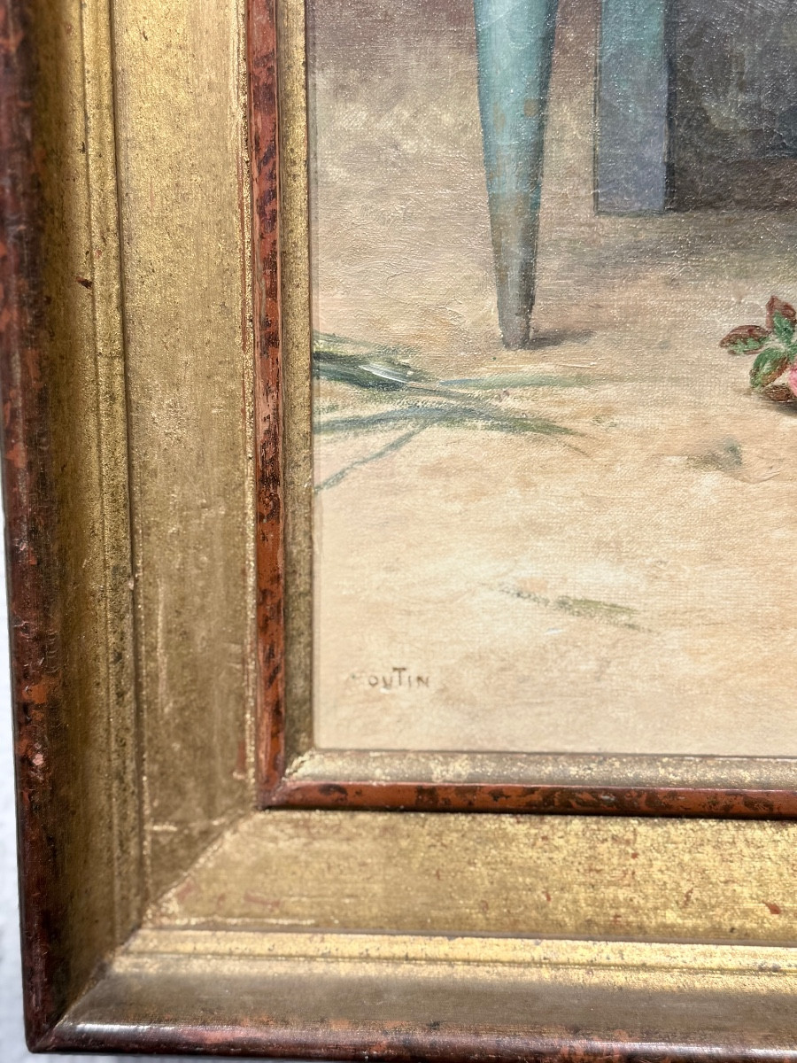 "elegant With A Bouquet" By Pierre Outin (1840-1899)-photo-3