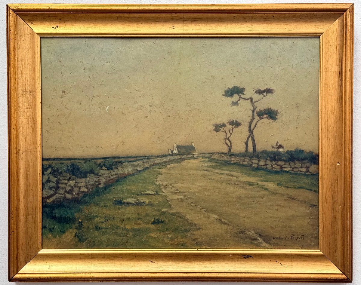 " Soleil couchant en Bretagne " Louis André Périnet XXe siècle 
