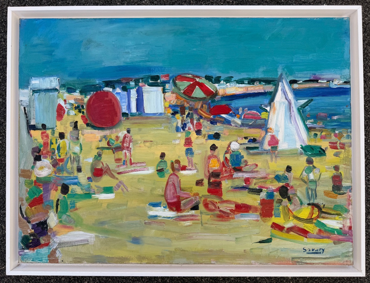" Plage Animée "  Robert Savary ( 1920 - 2000 )