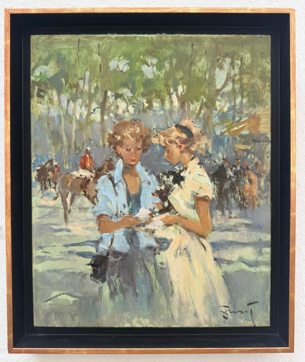 "  jeunes femmes au courses hippiques " Pierre Grisot ( 1911 - 1995 )