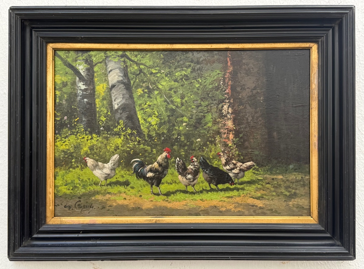 "the Rooster And The Hens" By Eugène Alfred Capelle (1834–1887)