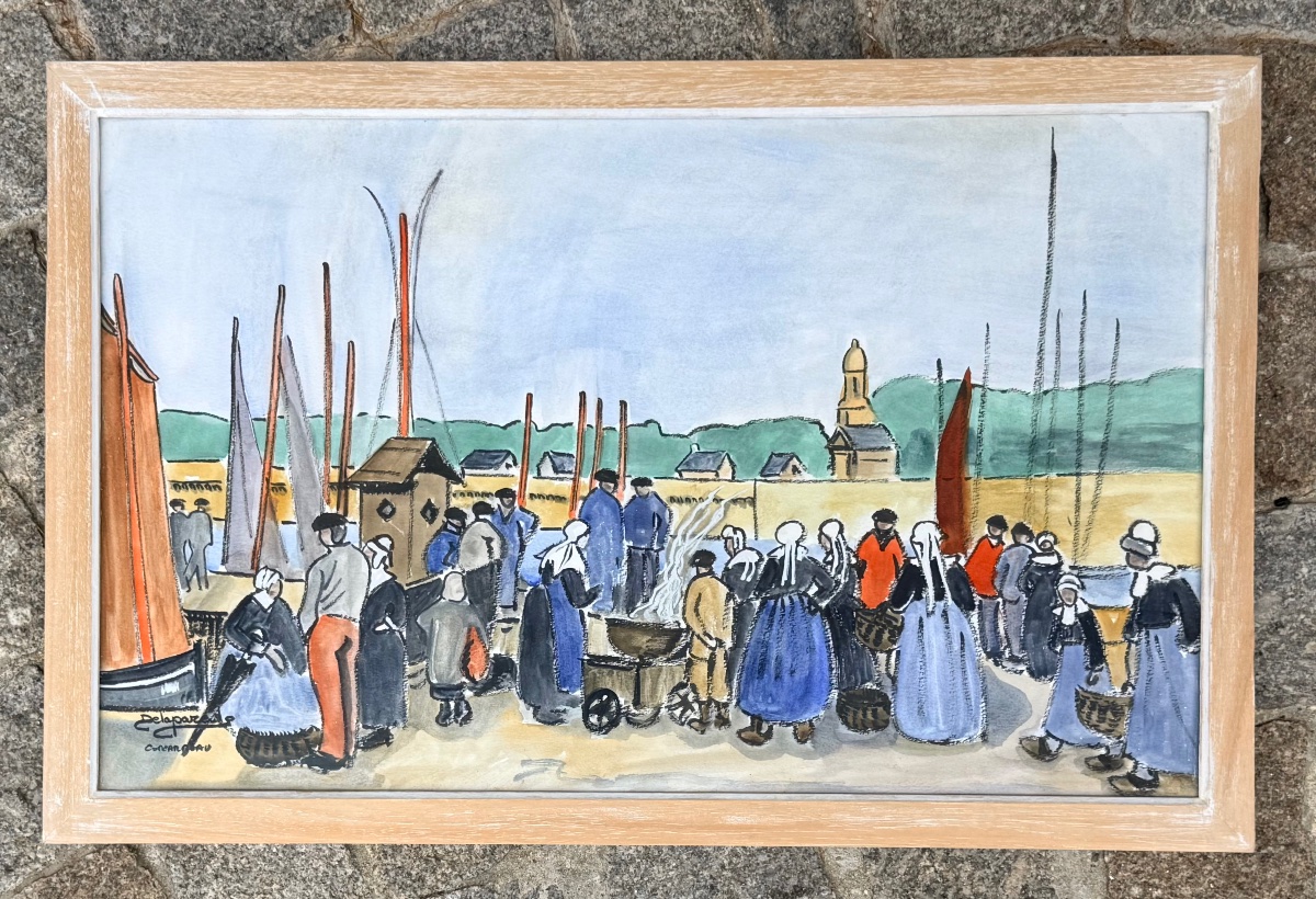 "scene From Daily Life In Concarneau" By Gaston Delaparede (1908–1995)