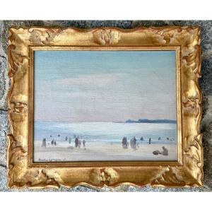 ” Plage animées ” André Verger ( 1912 - 1990 )