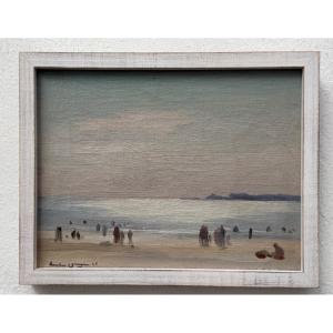 ” Plage animées ” André Verger ( 1912 - 1990 )