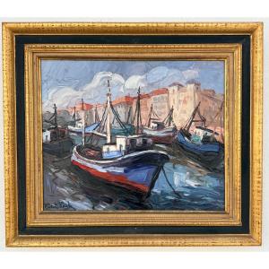 " Marée Basse au Port de Saint Jean de Luz " Albert Vagh Weinmann ( 1931 - 1983 )