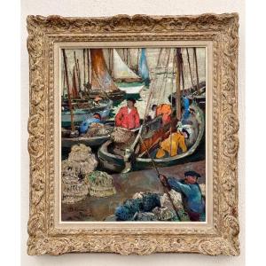 "Pêcheurs aux casiers à Homards " 1929 Antonin Guéton ( 1886 - 1941)