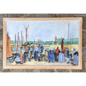 "scene From Daily Life In Concarneau" By Gaston Delaparede (1908–1995)