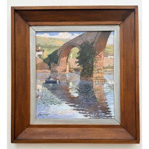 " Pêcheur au pont de Bidarray " ( Pays Basque) Jean Etcheverrigaray ( 1877 - 1952 )