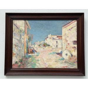 " Rue animée en Provence "Julien Gustave Gagliardini ( 1846 - 1927 )
