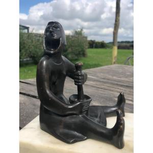 Bronze Sculpture "woman With Mortar" By Jan Lauda