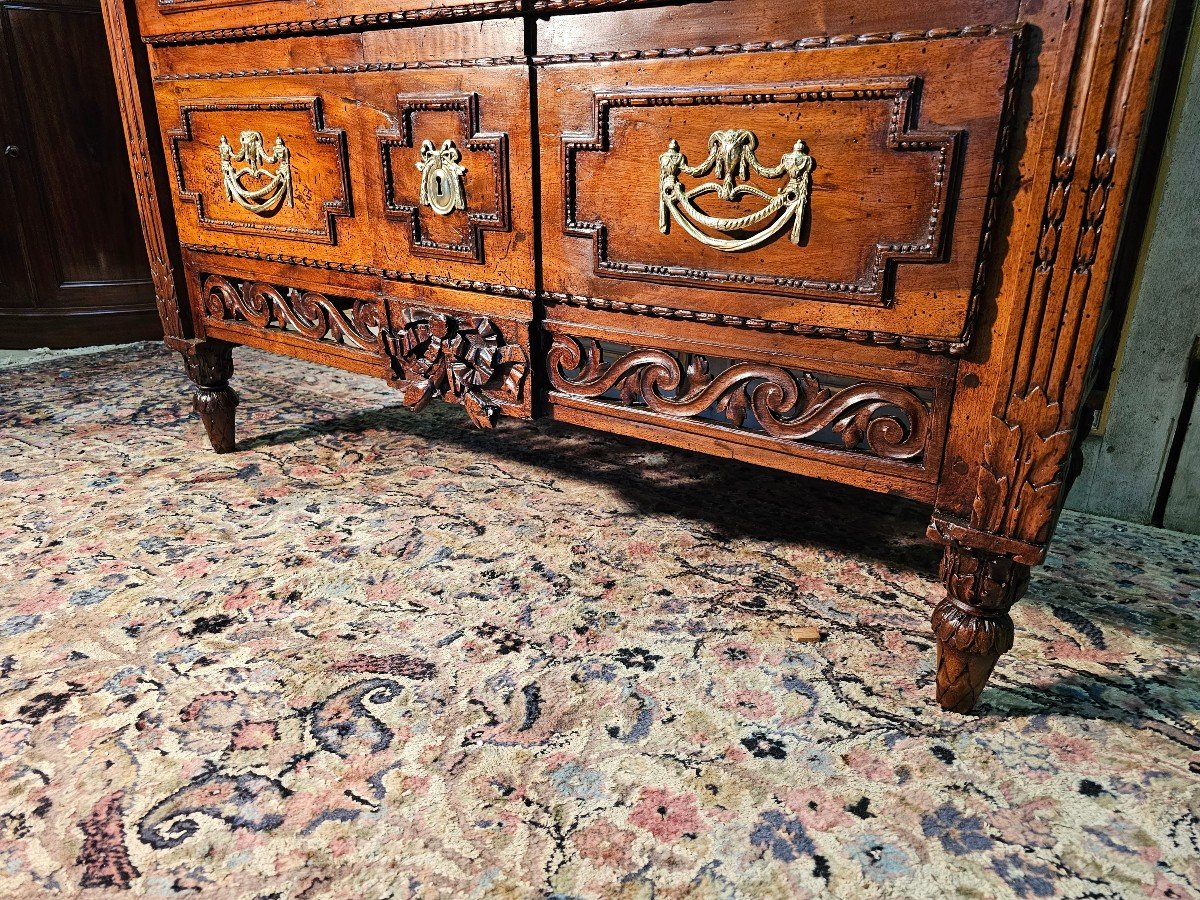 Louis XVI Walnut Commode From The 18th Provençal Openwork Crossbars-photo-2