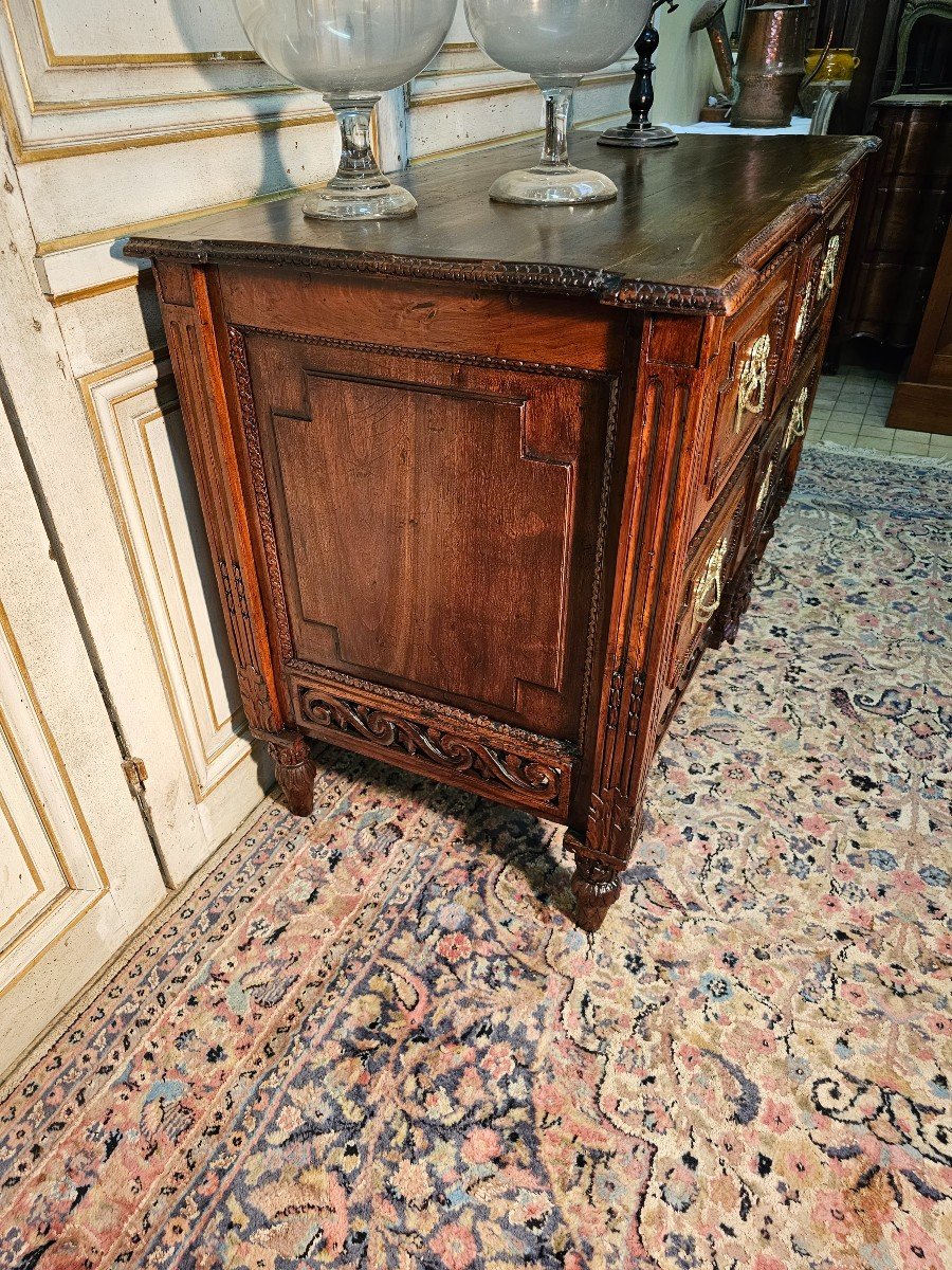 Louis XVI Walnut Commode From The 18th Provençal Openwork Crossbars-photo-3