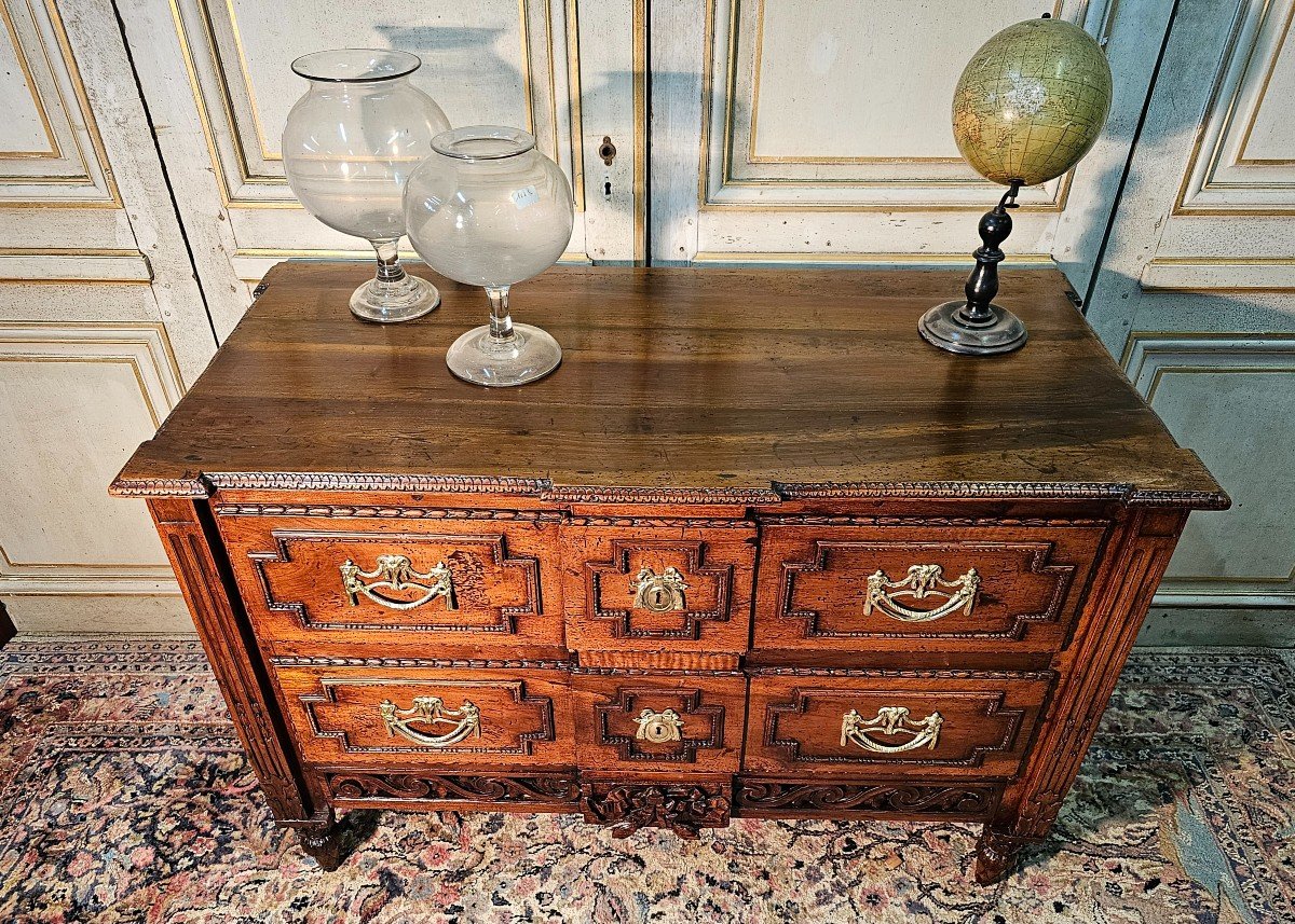 Louis XVI Walnut Commode From The 18th Provençal Openwork Crossbars-photo-4
