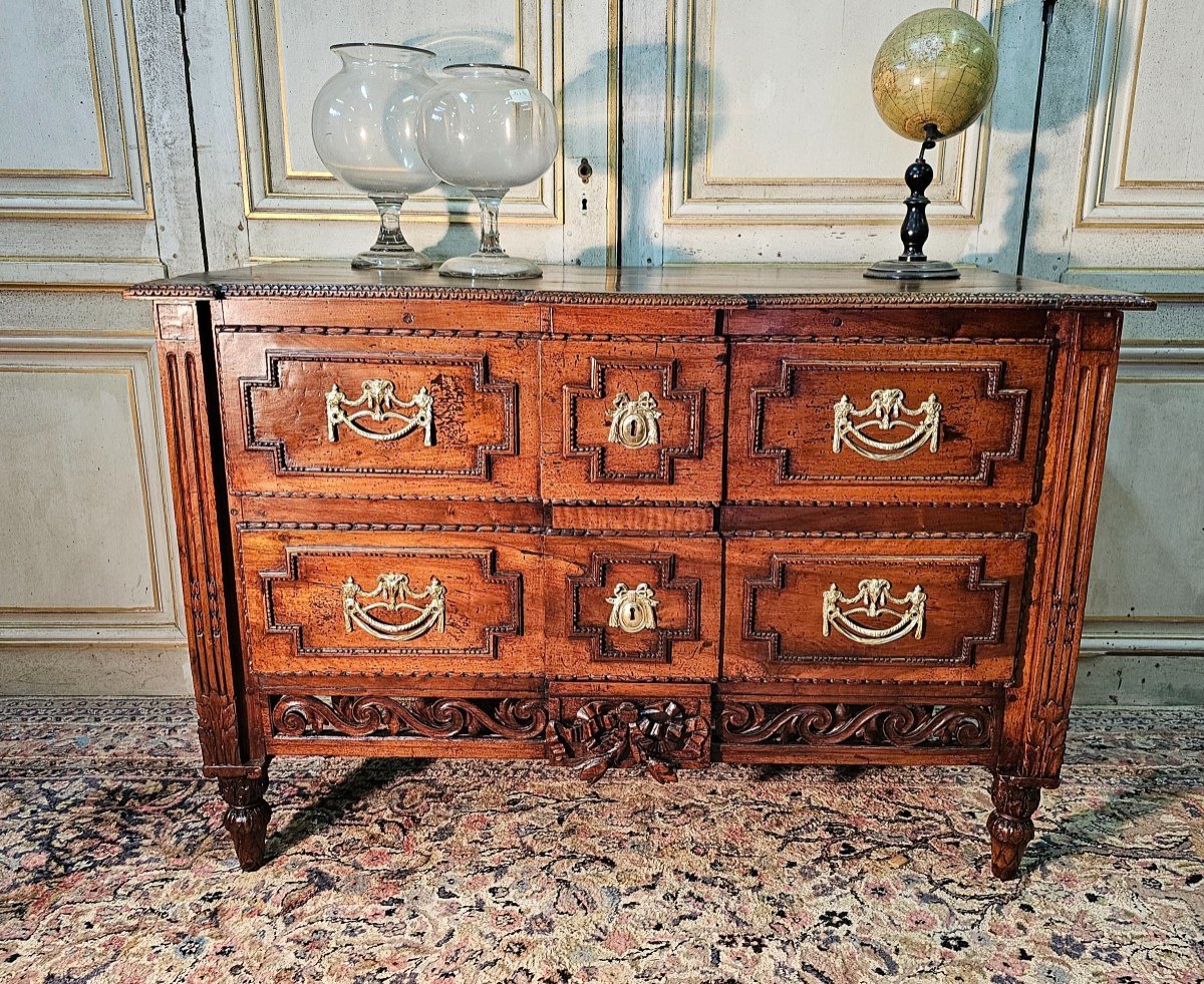 Louis XVI Walnut Commode From The 18th Provençal Openwork Crossbars