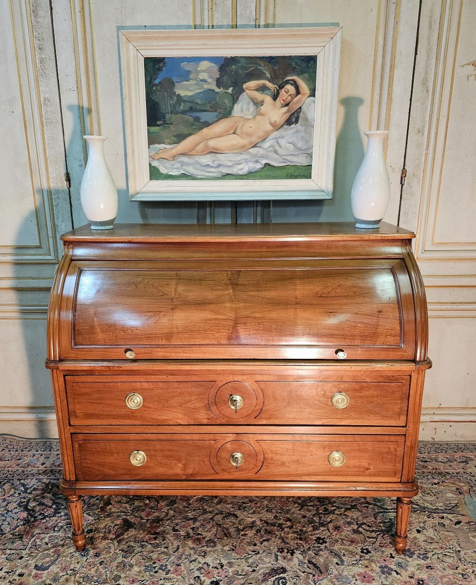 Louis XVI Blond Walnut Cylinder Desk