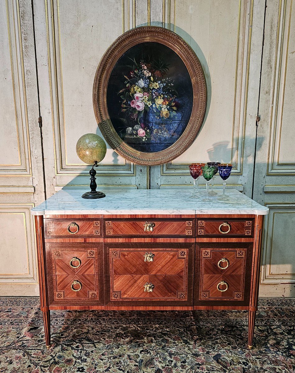 Louis XVI Mercier Frères Paris Commode In Marquetry 20th Century