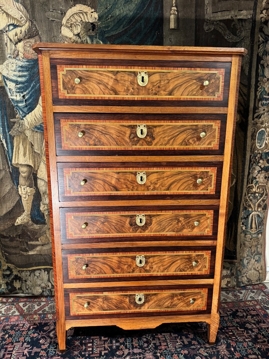 Louis XVI Chiffonier In Marquetry Early 19th Century-photo-3