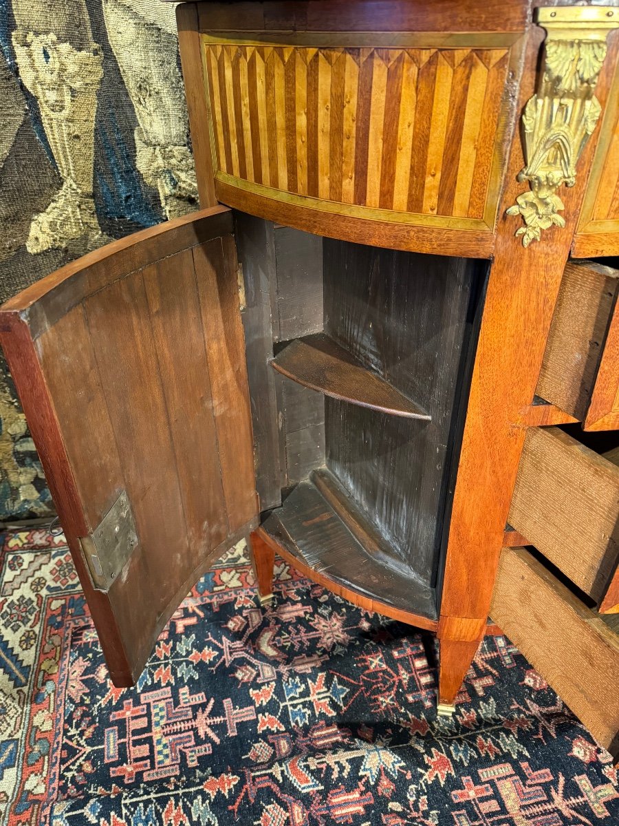 Louis XVI Half Moon Commode In Marquetry 19 Eme-photo-3