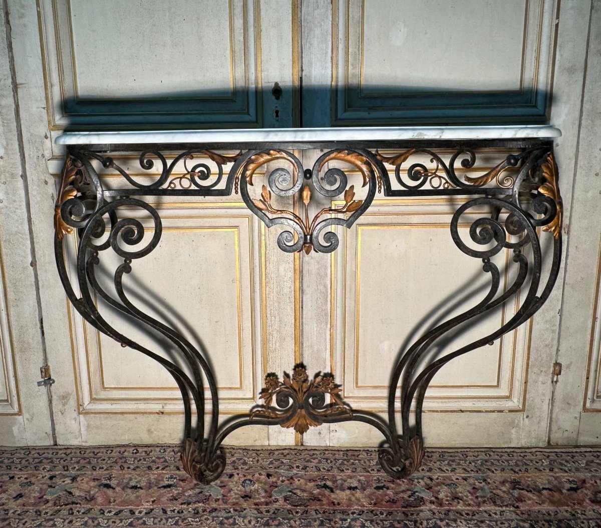 Console En Fer Forgé Et Tôle Doré -photo-2