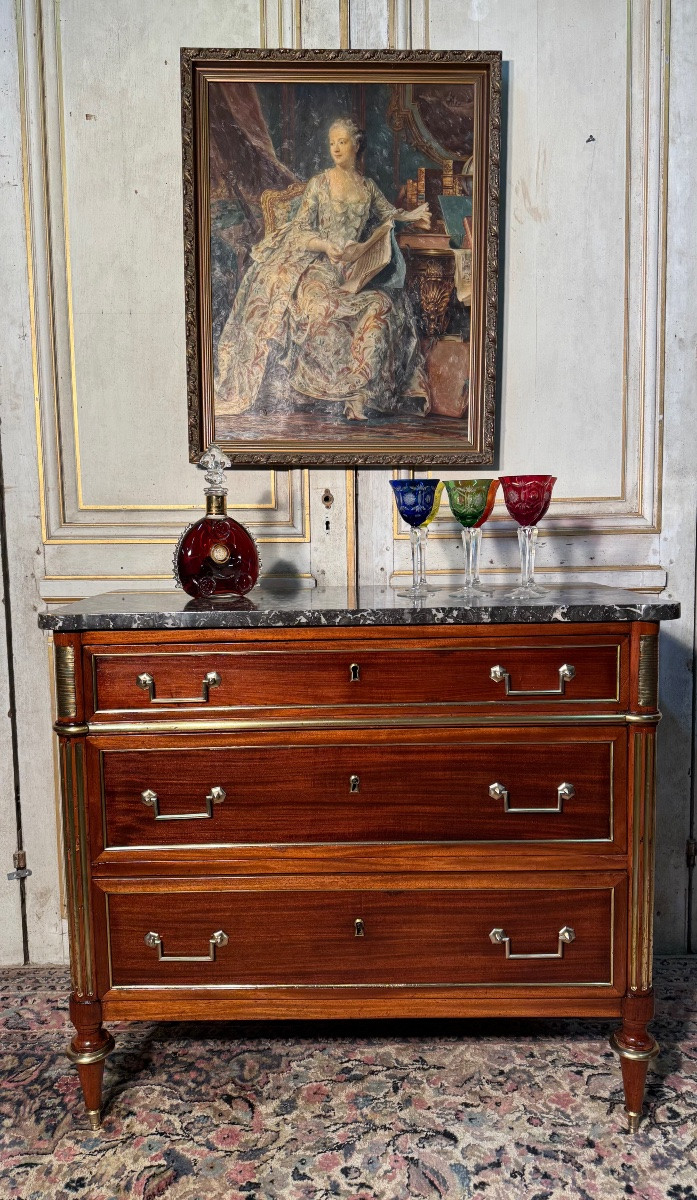 Commode D époque Louis XVI Acajou Et Filets De Laiton -photo-2