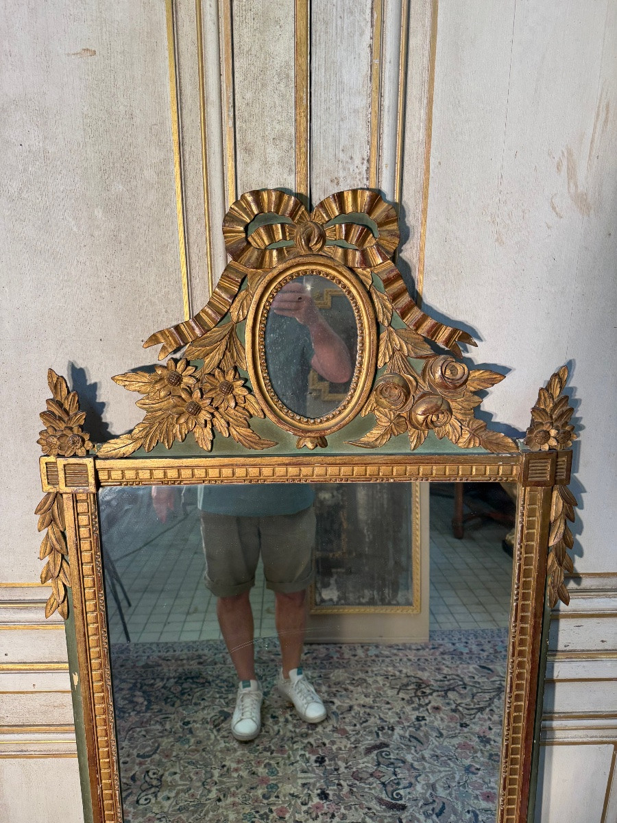 Miroir Louis XVI En Bois Doré Et Sculpté -photo-2