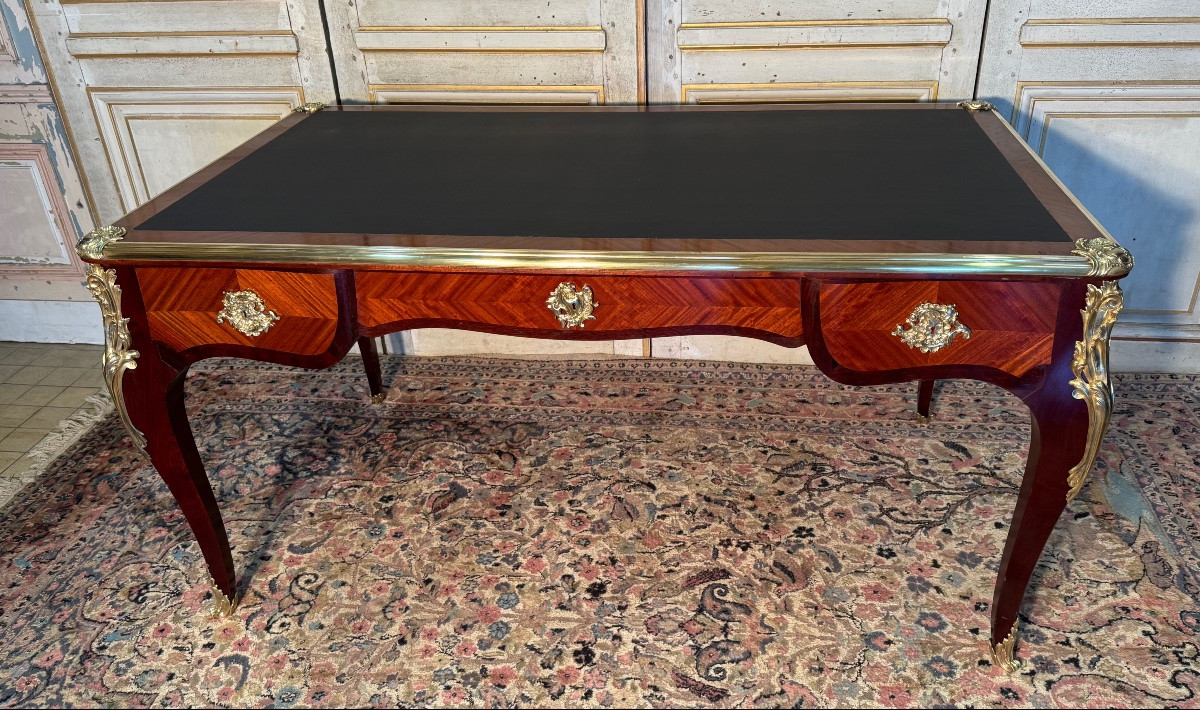 Grand Bureau Plat De Style Louis XV 19 Eme -photo-5