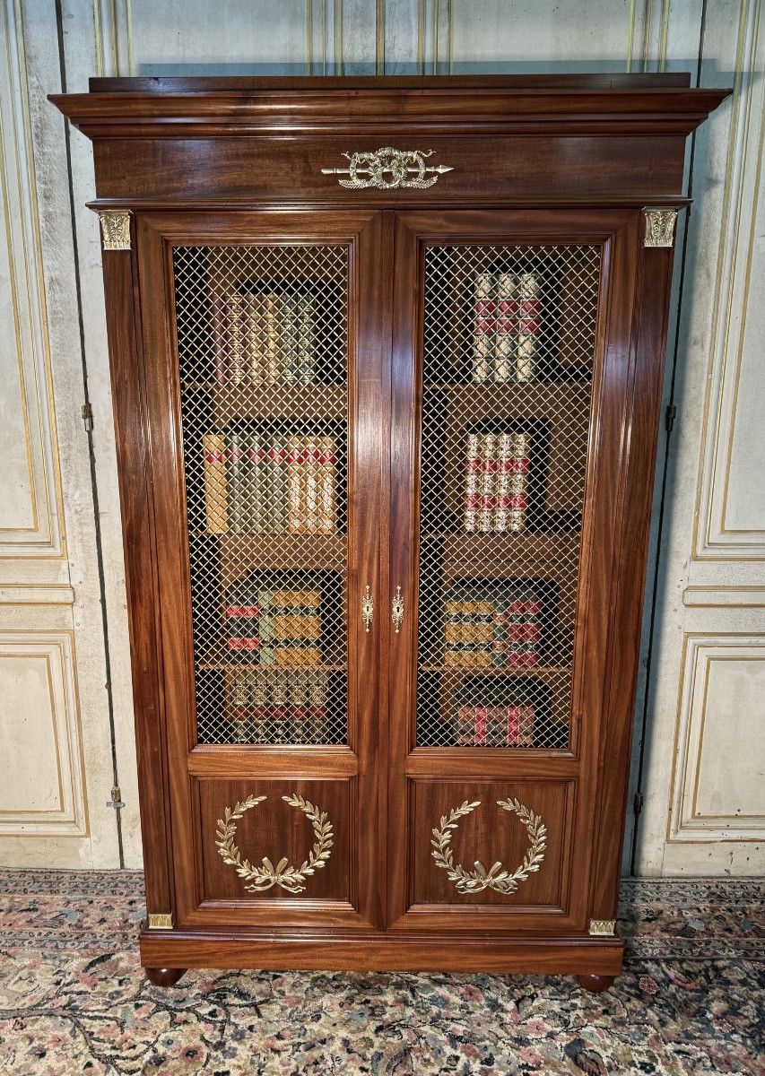 Empire Style Bookcase In Bronze And Mahogany, 19th Century -photo-2
