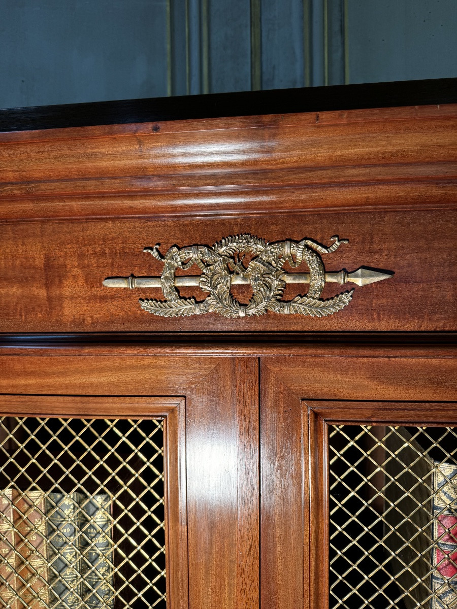 Empire Style Bookcase In Bronze And Mahogany, 19th Century -photo-5