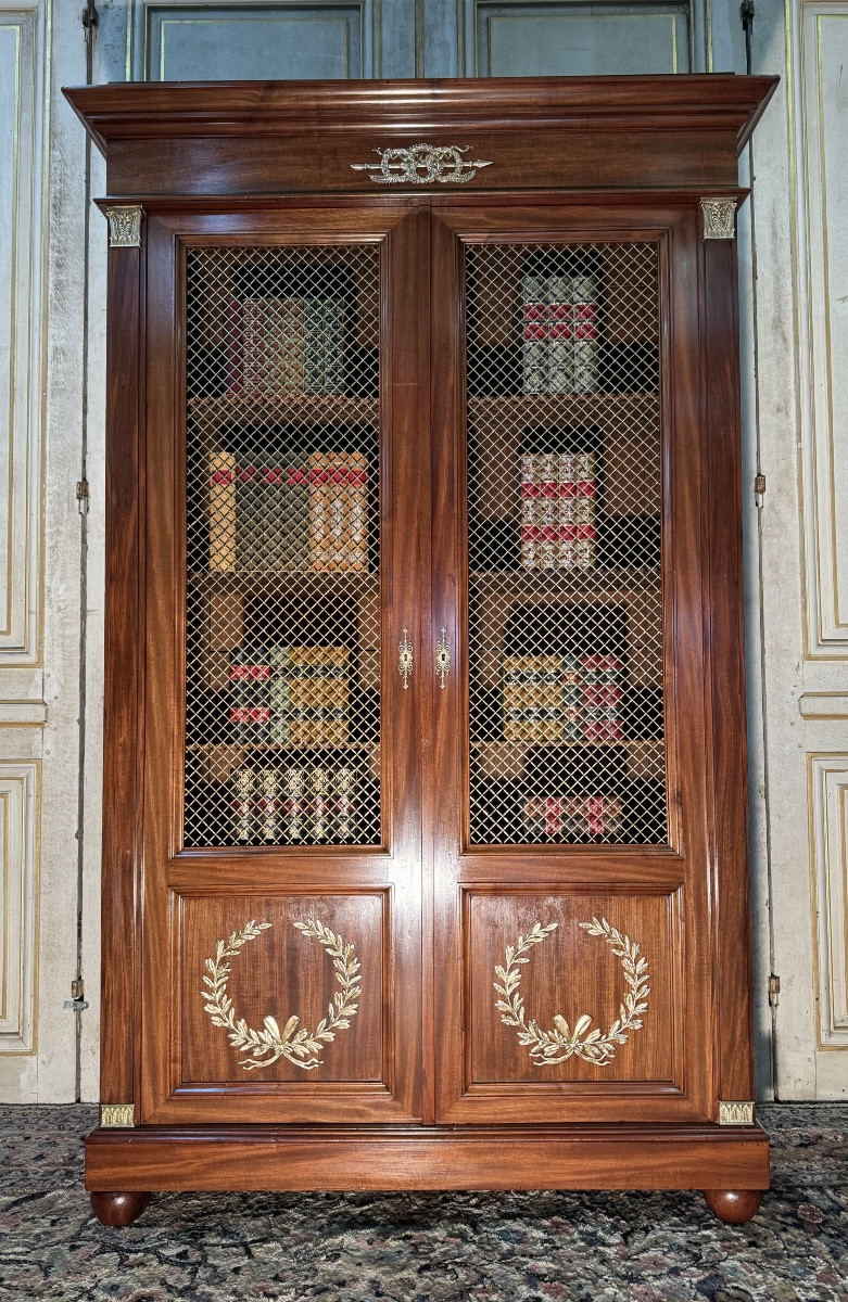Empire Style Bookcase In Bronze And Mahogany, 19th Century 