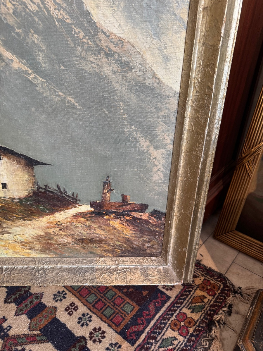 Large Painting Seen From The Mountain, 20th Century -photo-3