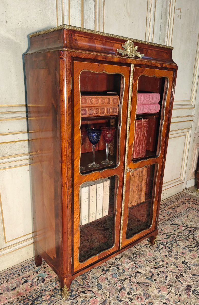 Bibliothèque louis XV en marqueterie 18 ème -photo-3