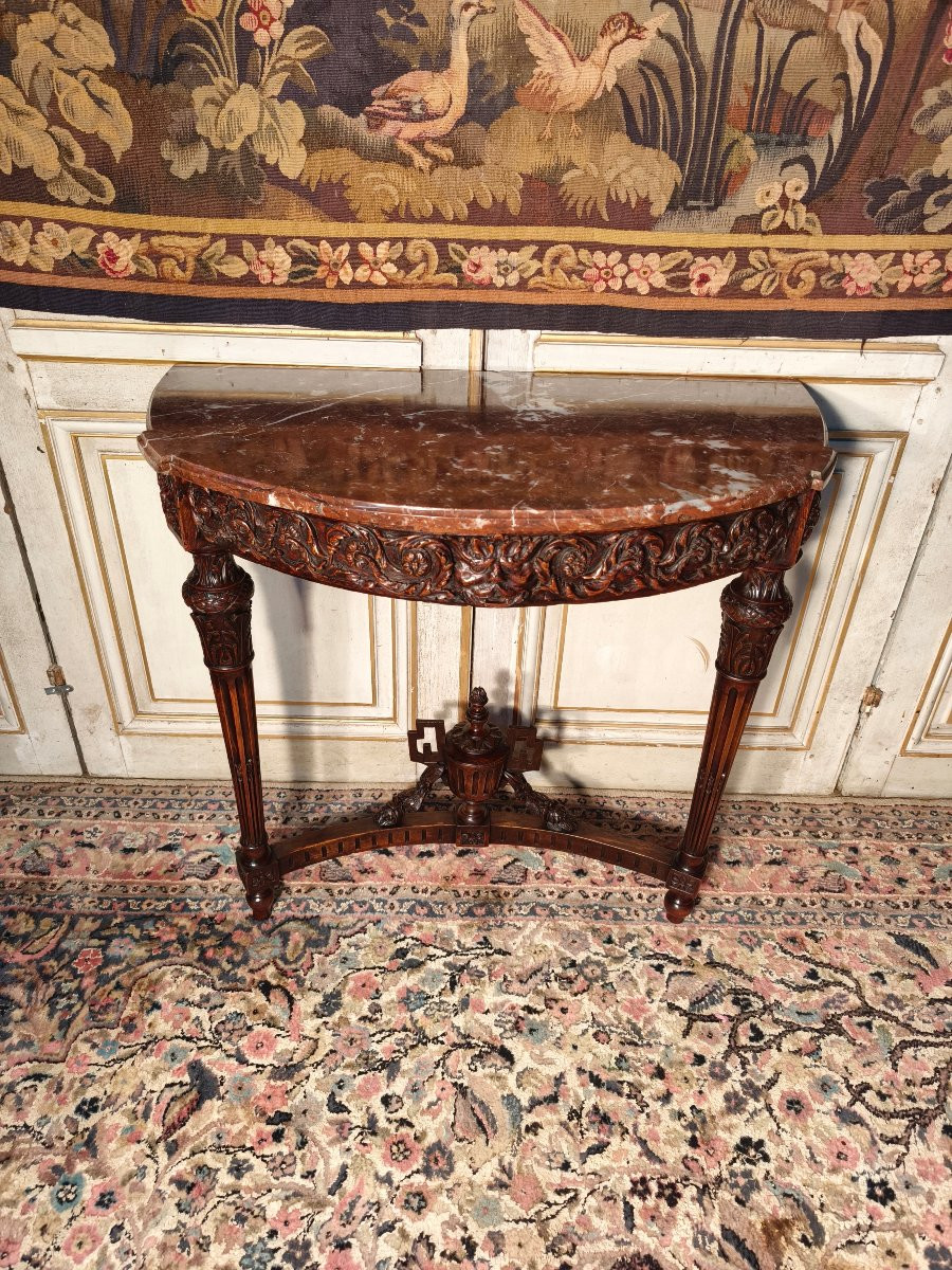 Louis XVI Period Console Table In Carved Oak, 18th Century -photo-2