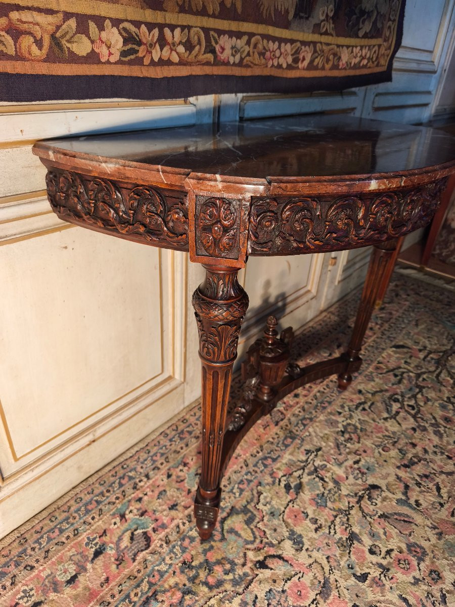 Louis XVI Period Console Table In Carved Oak, 18th Century -photo-1