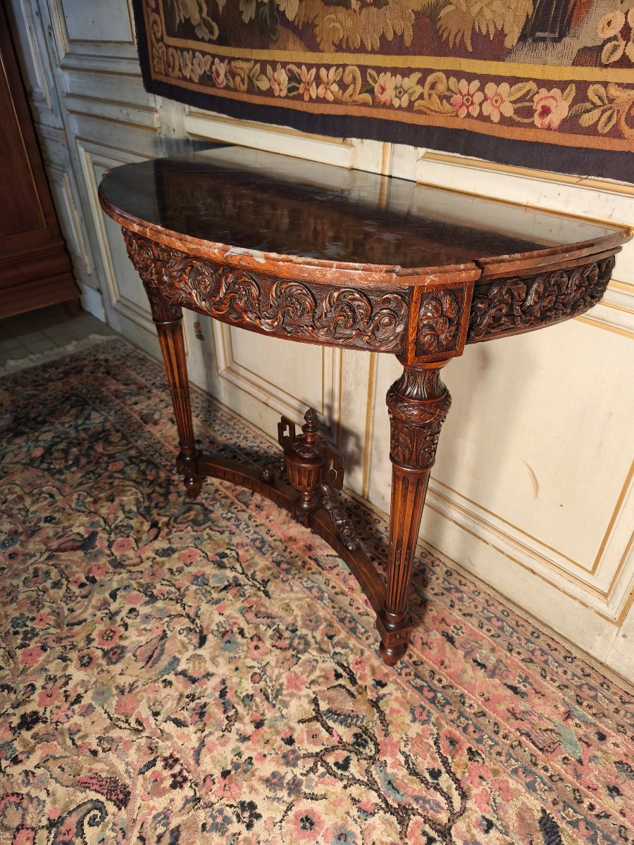 Louis XVI Period Console Table In Carved Oak, 18th Century -photo-2