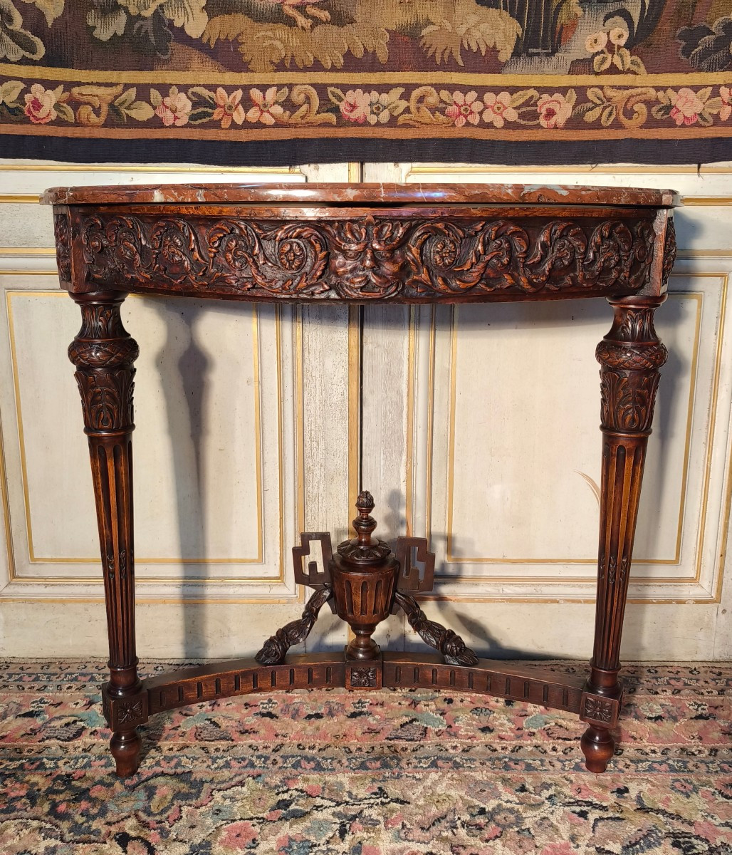 Louis XVI Period Console Table In Carved Oak, 18th Century 